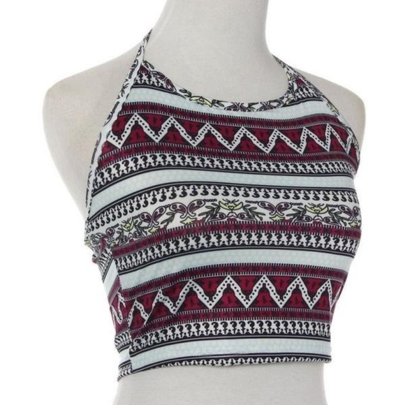 Stretchy Boho Zig Zag Halter Crop Top O/S - Picture 4 of 5
